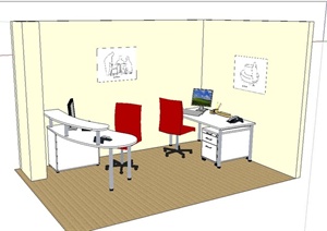 现代简约风格室内办公区设计SU(草图大师)模型