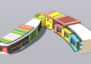 现代多彩幼儿园建筑设计SU(草图大师)模型素材