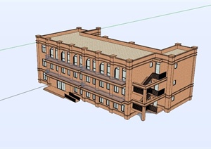 三层石材教学楼建筑设计SU(草图大师)模型