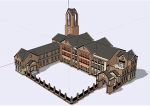 欧式气派幼儿园建筑设计SU(草图大师)模型