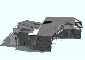 现代灰色石材幼儿园建筑设计SU(草图大师)模型