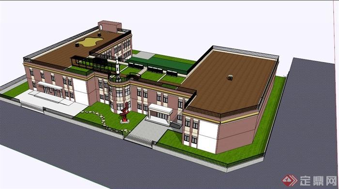两层简约教学楼建筑设计SU模型(1)