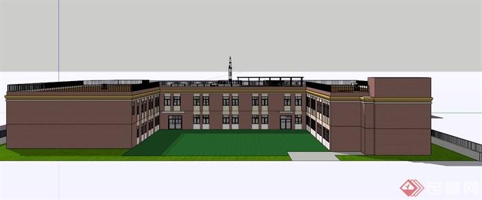 两层简约教学楼建筑设计SU模型(3)