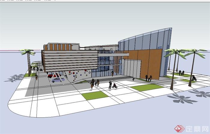 现代风格合院式学校教学楼设计su模型(3)