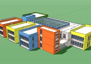 彩色外墙幼儿园建筑设计SU(草图大师)模型