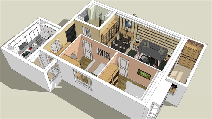 现代简约家装设计方案（CAD平面图 SU模型 效果图）