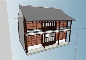 古典中式风格两层商业楼建筑设计SU(草图大师)模型