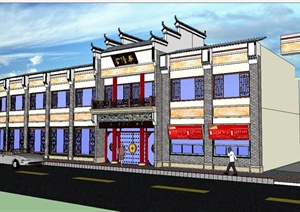 古典中式两层商业楼建筑设计SU(草图大师)模型