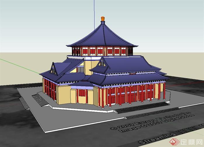 日式风格古建文化楼设计su模型(1)