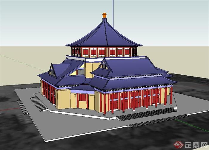 日式风格古建文化楼设计su模型(3)