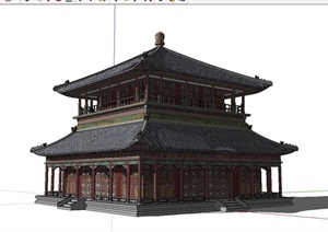 古典中式风格两层文化阁楼建筑设计SU(草图大师)模型