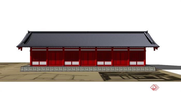 古典中式单层住宅建筑设计SU模型(3)