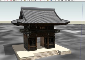 古典中式木制大门设计SU(草图大师)模型
