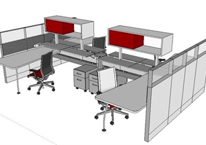 现代风格办公空间办公桌SU(草图大师)模型
