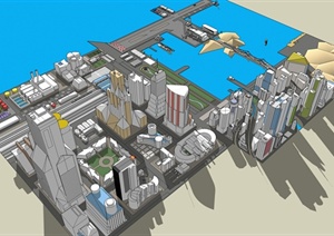 现代风格滨水城市建设规划设计SU(草图大师)模型