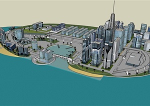 某现代风格城市建筑群体设计SU(草图大师)模型