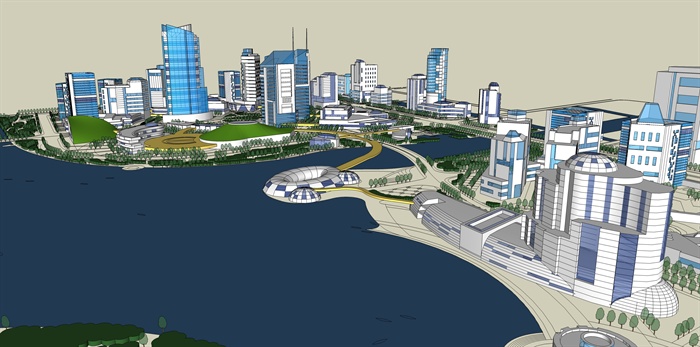 现代风格滨水城市规划含建筑设计su模型