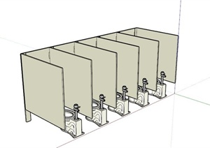 公共厕所隔间马桶组合SU(草图大师)模型素材