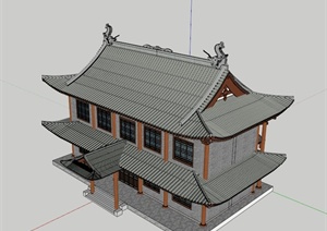 两层仿古商业建筑设计SU(草图大师)模型