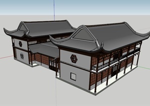 现代中式合院住宅建筑设计SU(草图大师)模型素材