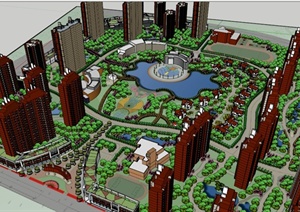 现代住宅小区中心景观设计SU(草图大师)模型