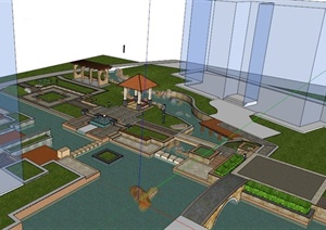 现代中式住宅小区中心景观设计SU(草图大师)模型