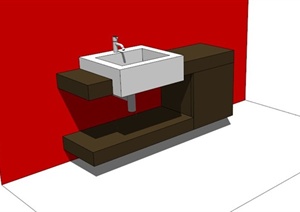 现代雅致木台面洗手池设计SU(草图大师)模型素材
