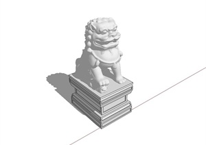 古典中式风格石狮子动物雕塑设计SU(草图大师)模型