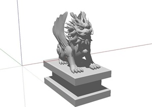 精致详细麒麟动物雕塑设计SU(草图大师)模型