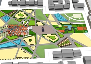 现代中式广场设计SU(草图大师)模型