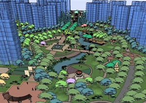 某欧式风格住宅小区中心景观设计SU(草图大师)模型