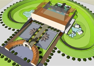 西班牙风格度假酒店建筑设计SU(草图大师)模型