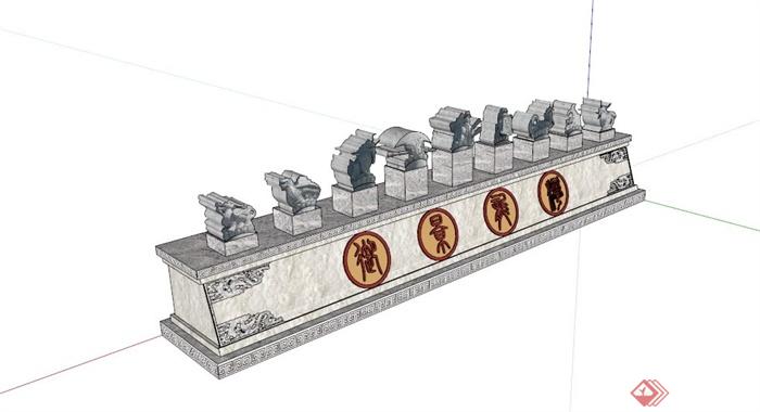 古典中式入口雕塑设计SU模型(1)