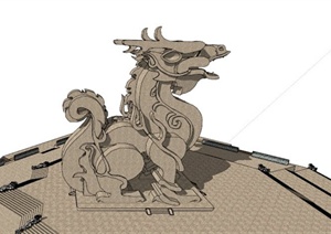 石材麒麟雕塑小品设计SU(草图大师)模型