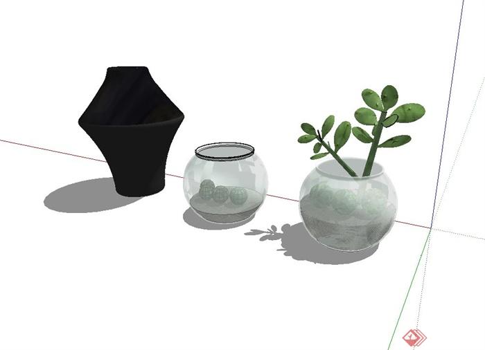 某现代室内植物装饰摆盆SU模型(3)