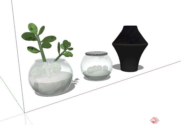 某现代室内植物装饰摆盆SU模型(2)