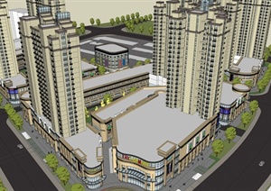 现代风格沿街商业住宅综合楼建筑设计SU(草图大师)模型