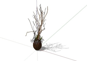 现代植物装饰摆盆SU(草图大师)模型