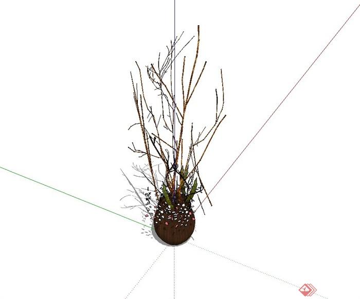 现代植物装饰摆盆SU模型(2)