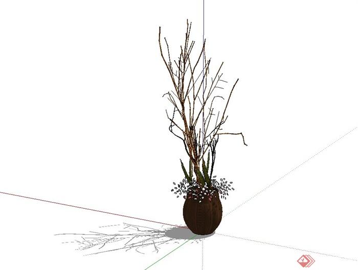 现代植物装饰摆盆SU模型(3)