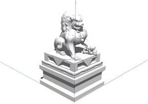 威严石狮子雕塑小品设计SU(草图大师)模型