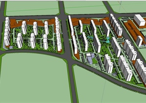 某现代住宅小区景观规划设计SU(草图大师)模型含建筑