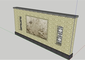 现代中式浮雕景墙设计SU(草图大师)模型