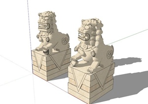 一对入口石狮子雕塑小品设计SU(草图大师)模型