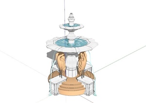 仙鹤喷水造型喷泉景观设计SU(草图大师)模型