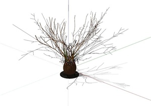 室内枯枝植物装饰摆盆SU(草图大师)模型