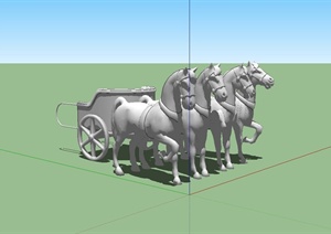 古典马车、马动物雕塑设计SU(草图大师)模型