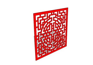 现代中式红色镂空窗花设计SU(草图大师)模型