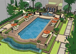 欧式小区游泳池设计SU(草图大师)模型