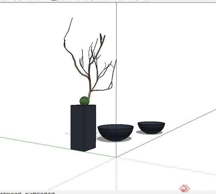 现代简约室内植物装饰摆盆SU模型(2)